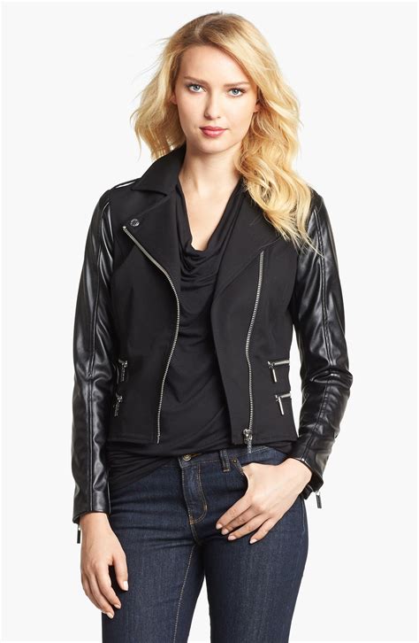 michael kors petite leather jacket|michael kors faux leather jacket.